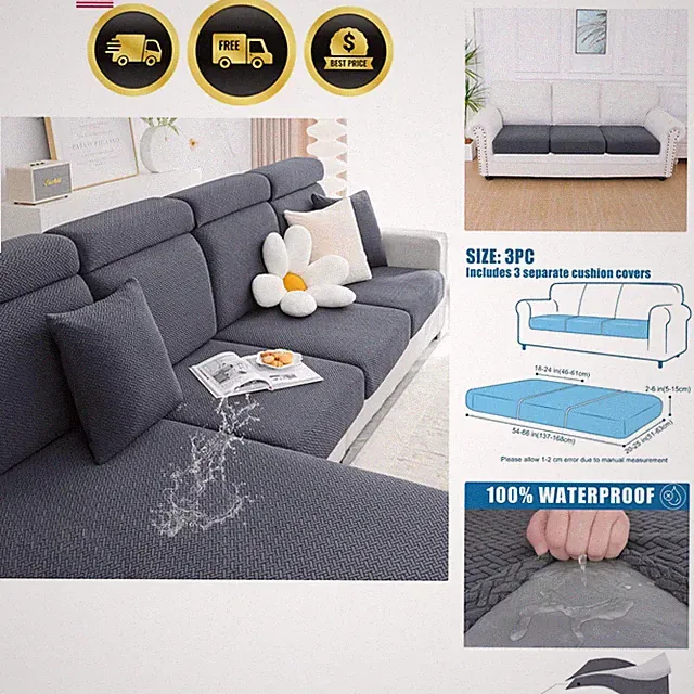Waterproof Couch Cushion Covers for Sofa, Stretch Jacquard Seat Cushion Cover...