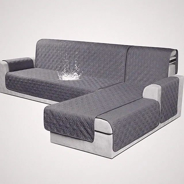 Waterproof Dark Gray L Shaped Sofa Cover Reversible Pet Friendly Easy Care