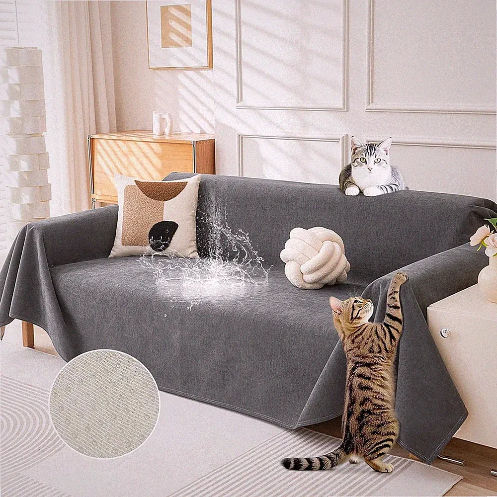 Waterproof Dark Grey Cat Scratch Resistant Sofa Couch Cover 71" x 118