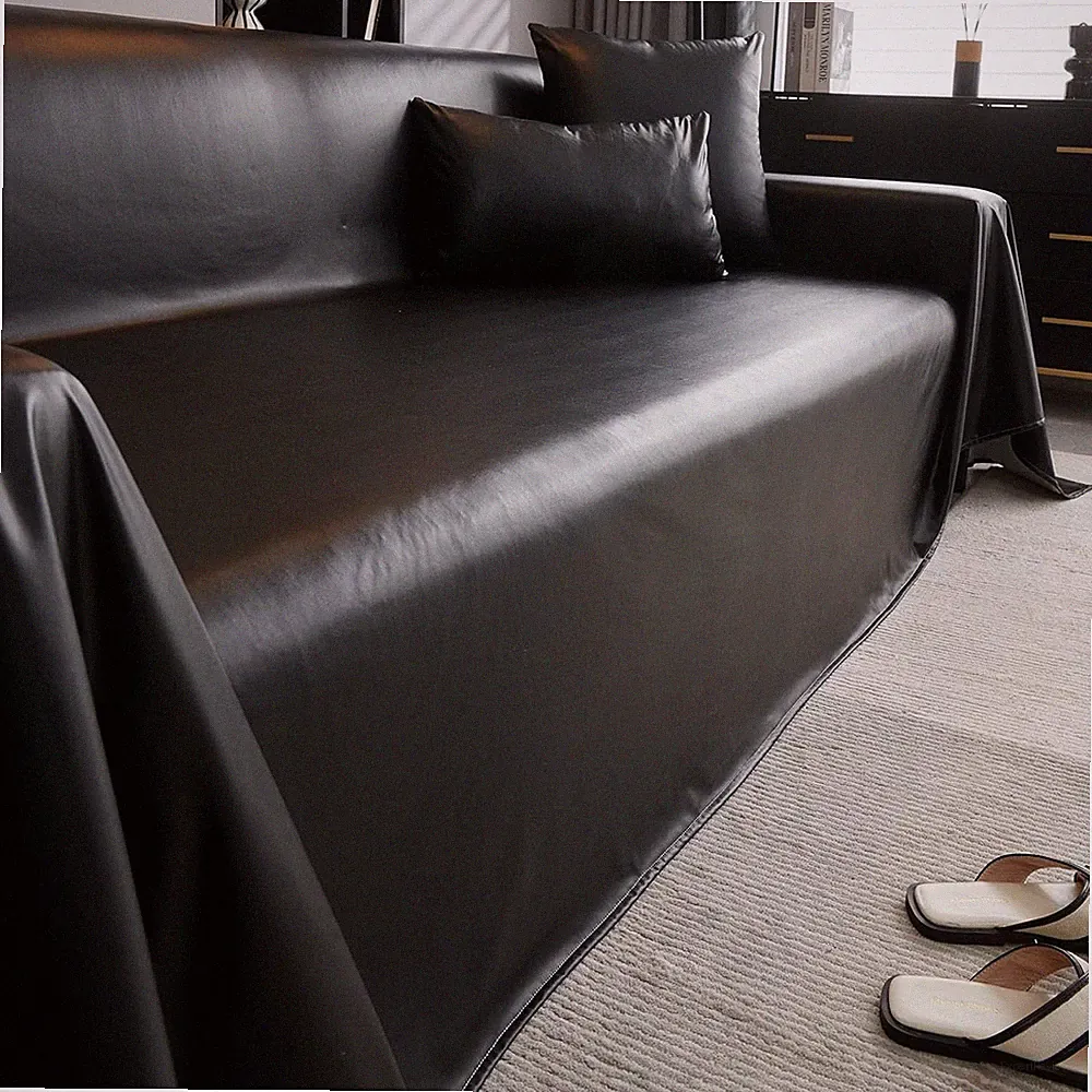 Waterproof Faux Leather Sofa Covers for Sectional & Loveseat - Black 71"x165