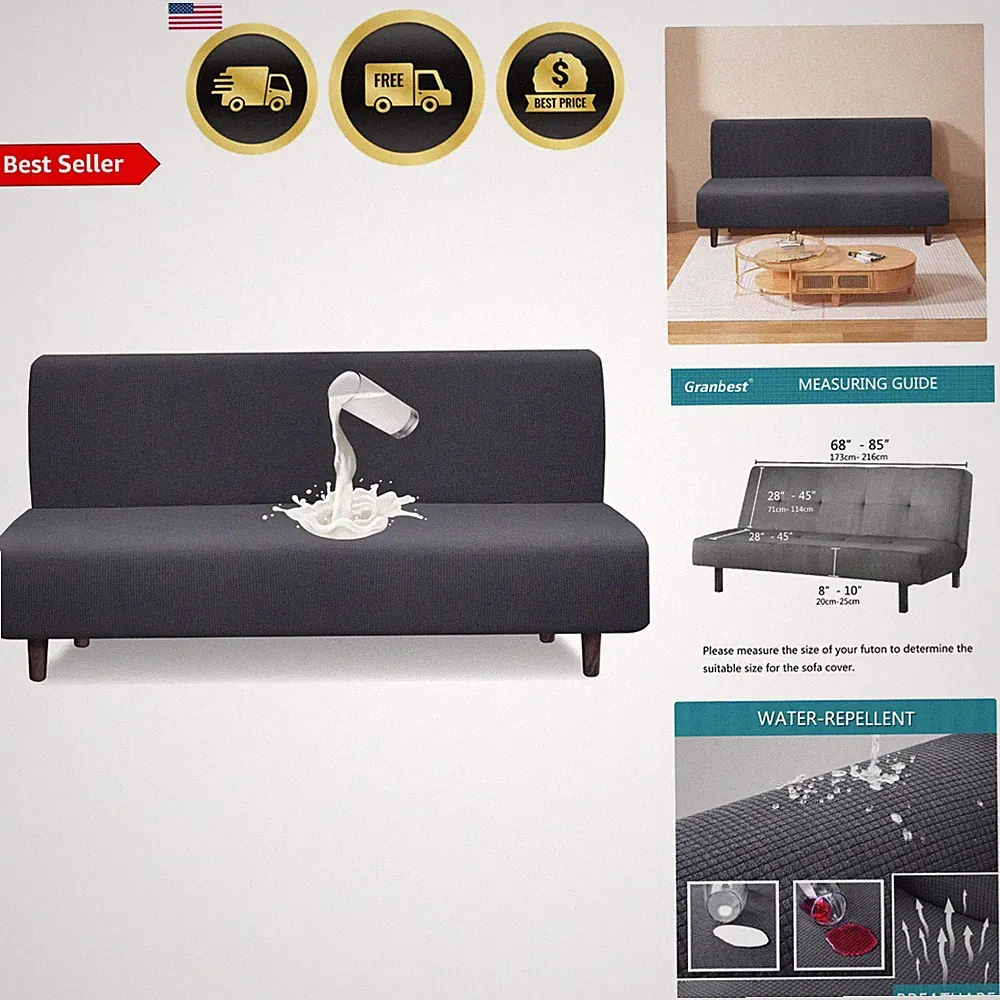 Waterproof Futon Cover Water Resistant Sofa Cover Grey Checkered Washable Cou...