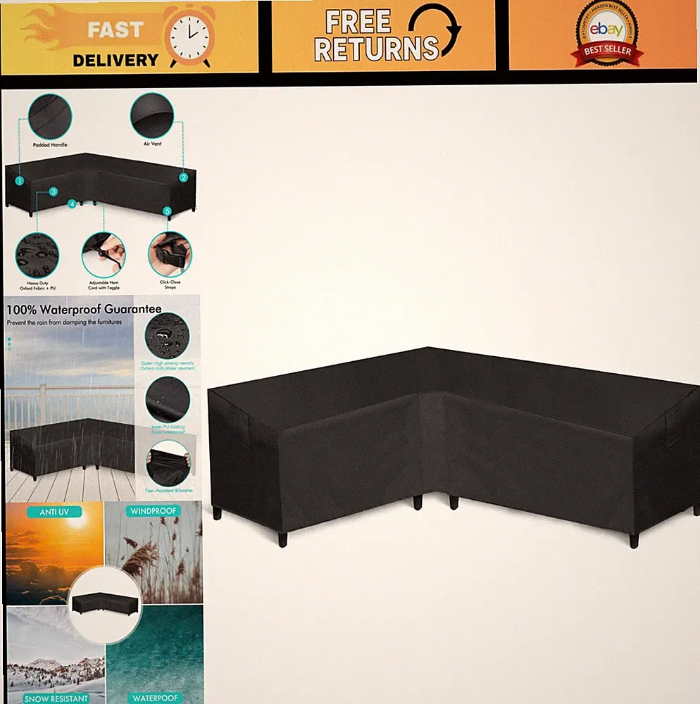Waterproof Heavy Duty L-Shaped Sectional Sofa Cover for Outdoor Use, 83"/104" L