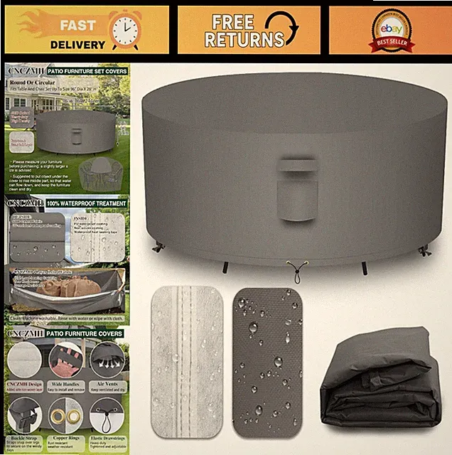 Waterproof Heavy Duty Round Patio Furniture Cover 96"DIA x 28"H - Outdoor Sofa &