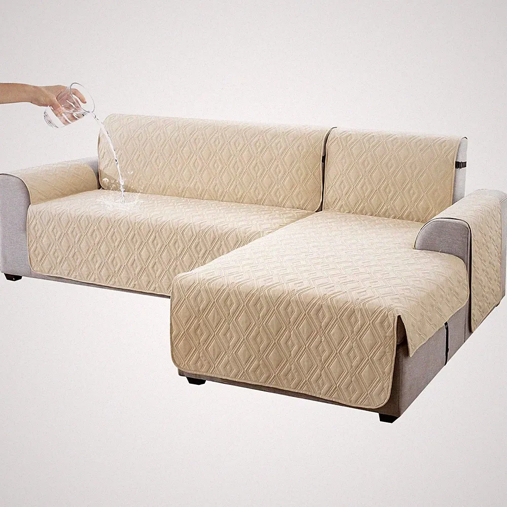 Waterproof L Chaise Sectional Cover for Kids Pets (Beige, X-Large) Reversible De