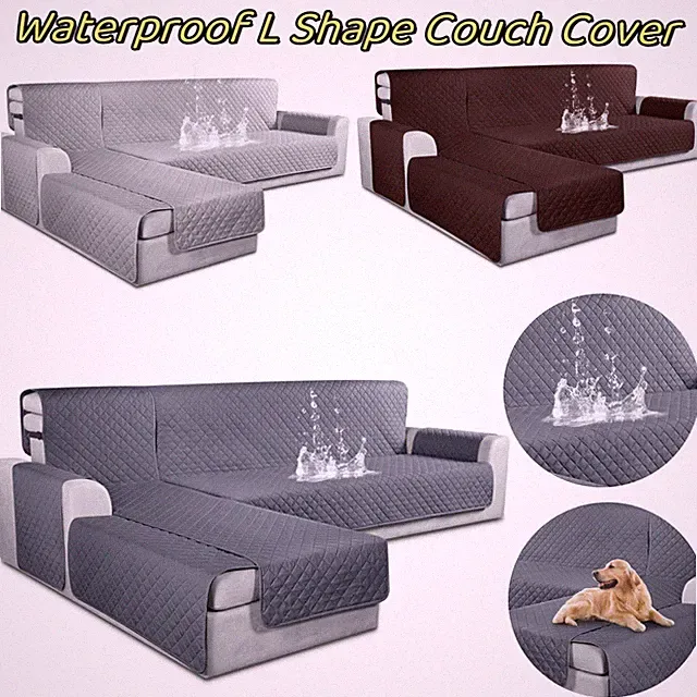 Waterproof L Shape Couch Cover 3pcs Reversible Chaise Lounge Cover for Pets Kids