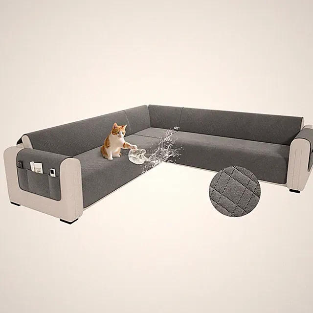 Waterproof L Shaped Couch Cover for Sectional Sofa Velvet Quilted Corner Sofa...