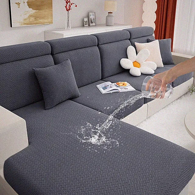 Waterproof L-Shaped Couch Covers Washable Anti-Slip Sofa Protector Grey