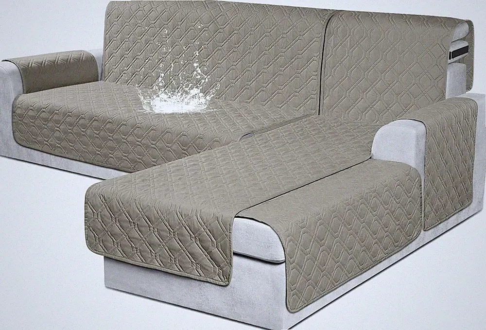 Waterproof L-Shaped Sectional Couch Cover 3Pcs Reversible Khaki for Pets