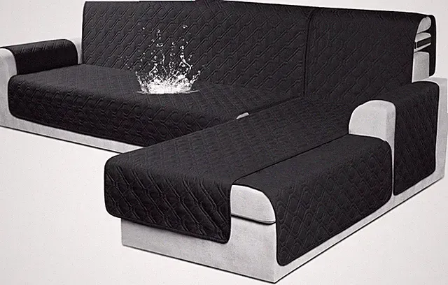 Waterproof L-Shaped Sectional Couch Cover for Pets - Reversible Black 3Pcs