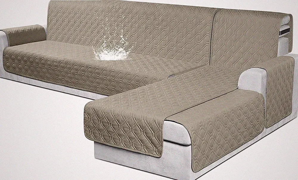 Waterproof L-Shaped Sectional Couch Cover - Reversible, Pet-Friendly, Khaki