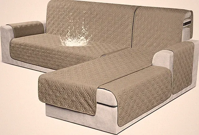 Waterproof L-Shaped Sectional Couch Cover - Reversible Pet Protector, Khaki