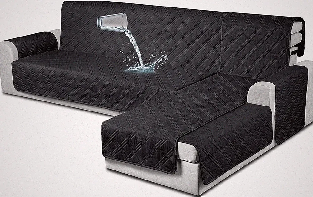 Waterproof L-Shaped Sectional Couch Covers for Pets & Kids - Black X-Large