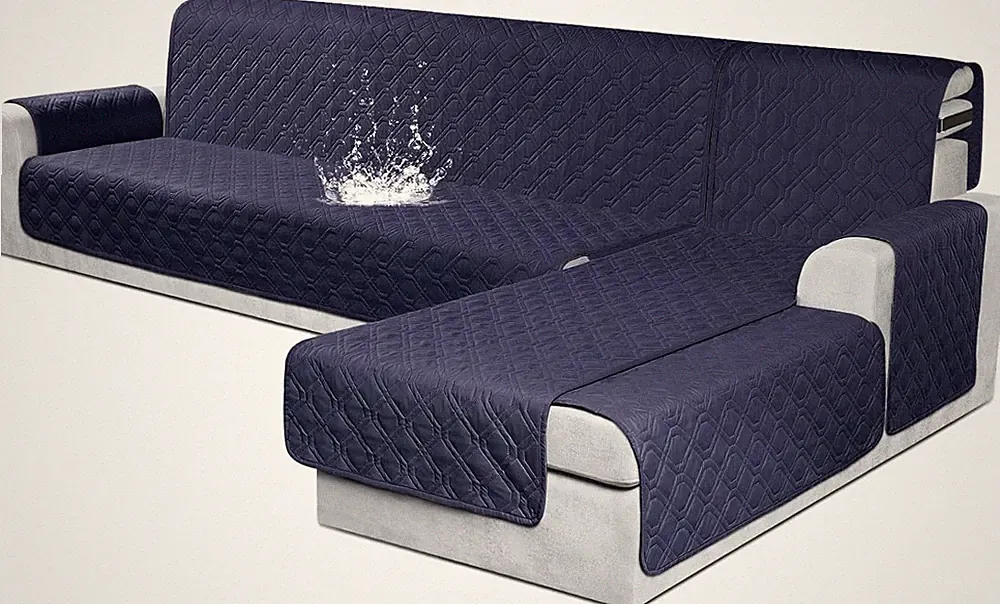Waterproof L-Shaped Sectional Couch Covers, Reversible 3-Pc, Dark Blue