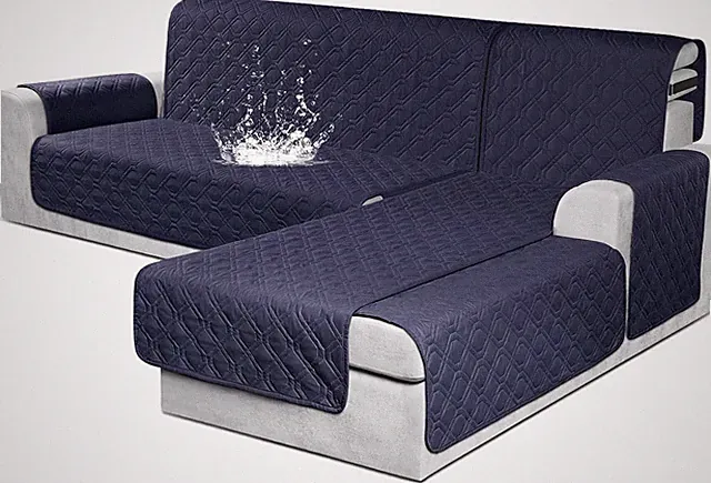 Waterproof L-Shaped Sectional Couch Covers - Reversible 3Pcs for Pets, Dark Blue