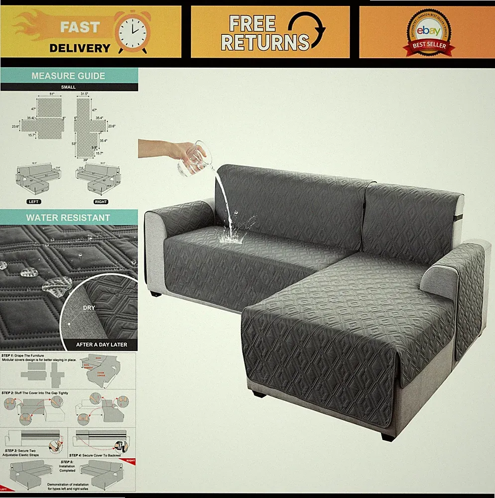 Waterproof L-Shaped Sectional Sofa Cover for Kids & Pets - Dark Gray, Small