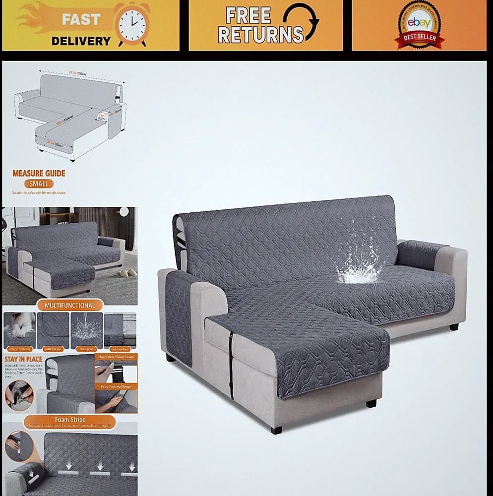 Waterproof L-Shaped Sectional Sofa Cover - Reversible Pet-Friendly Slipcover, Da