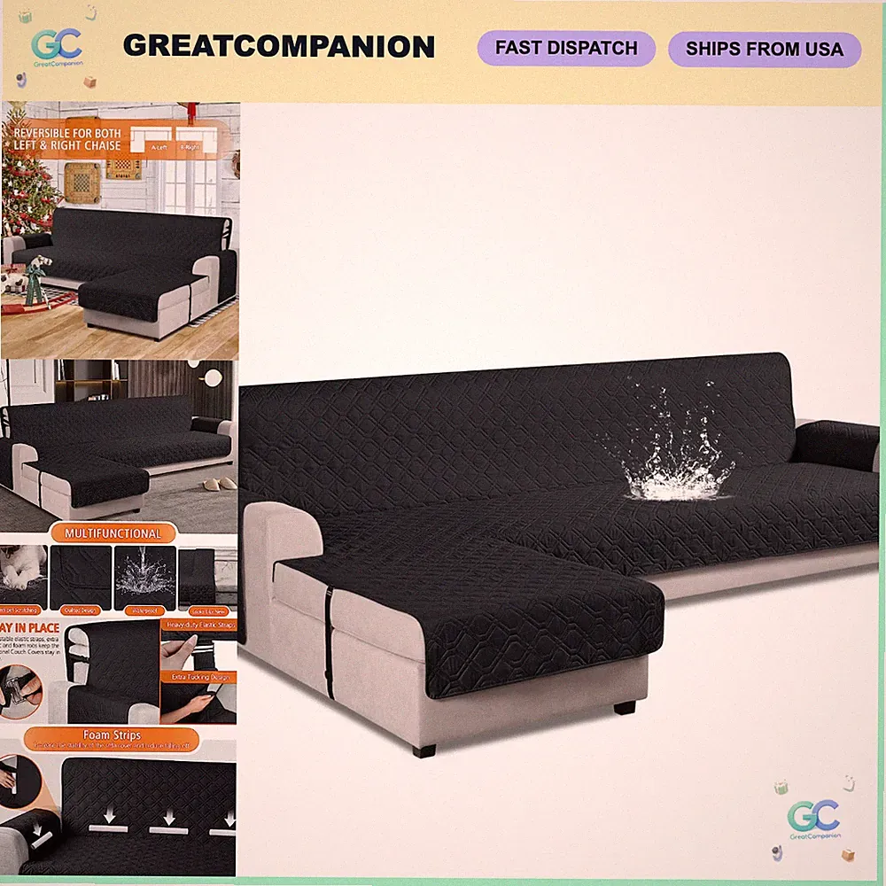 Waterproof L-Shaped Sectional Sofa Cover - Reversible Pet Protector Slipcover
