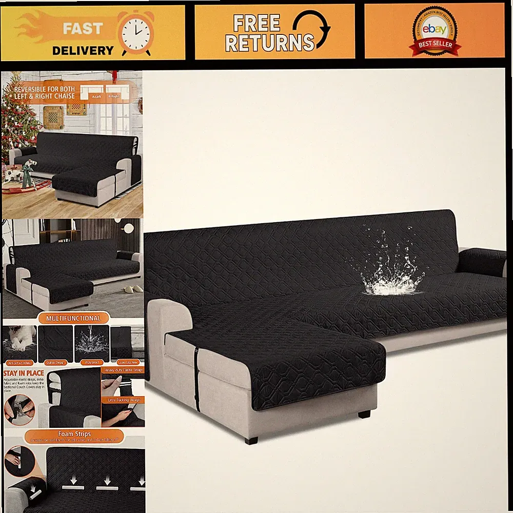 Waterproof L-Shaped Sectional Sofa Cover, Reversible Slipcover for Pets, X-Large