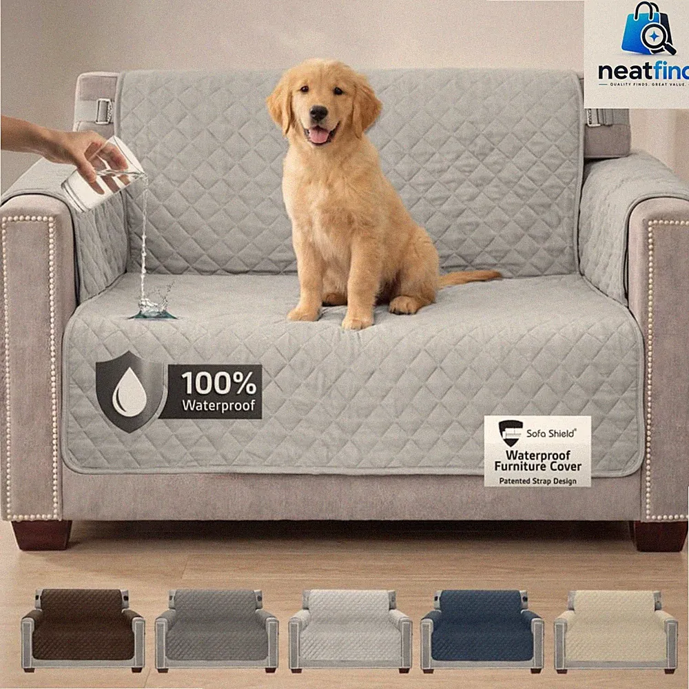 Waterproof Loveseat Cover for Dogs Light Gray Quilted 76x94