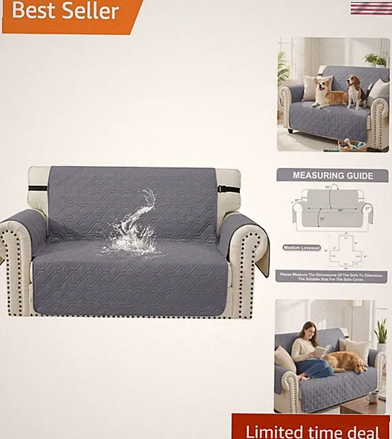 Waterproof Loveseat Sofa Cover Couch Covers for 2 Cushion Couch, Washable Sli...
