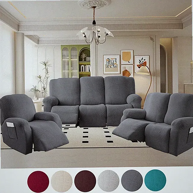 Waterproof Non-Slip Leaf Jacquard Stretch Recliner Sofa Cover Protection