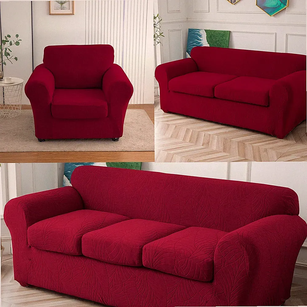 Waterproof non-slip leaf jacquard stretch sofa cover with cushion cover