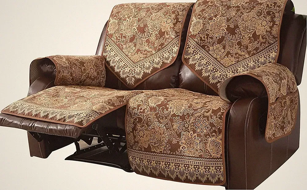 Waterproof Non-Slip Recliner Sofa Cover for 2-Seater, Brown Jacquard