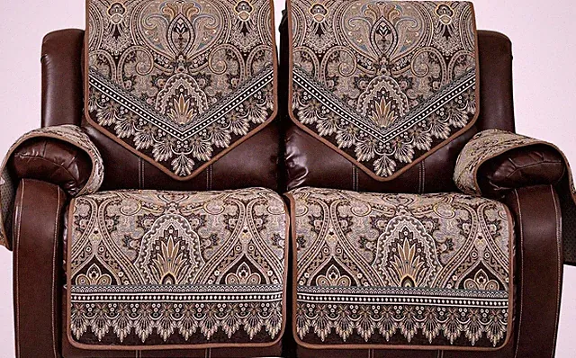 Waterproof Non-Slip Recliner Sofa Cover for 2 Seater - Washable Jacquard Brown