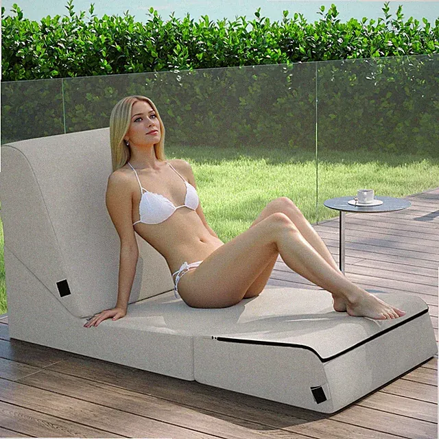 Waterproof Outdoor Chaise Lounge Chair, UV Resistant & Washable Cover (Sand)