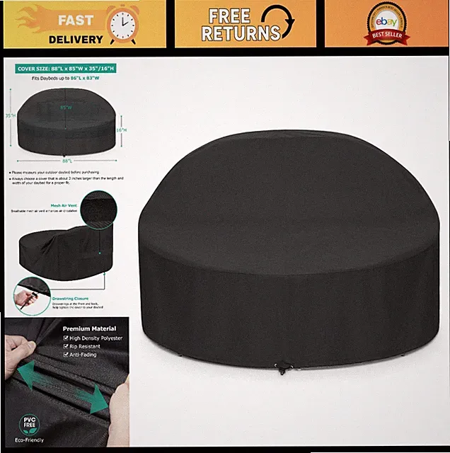 Waterproof Outdoor Daybed Cover 88" Round Protector, All Weather Patio Sofa Shie