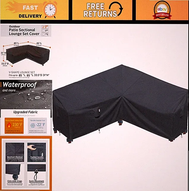 Waterproof Outdoor Sectional Sofa Cover 85"x85" - 600D PU Patio Furniture Protec