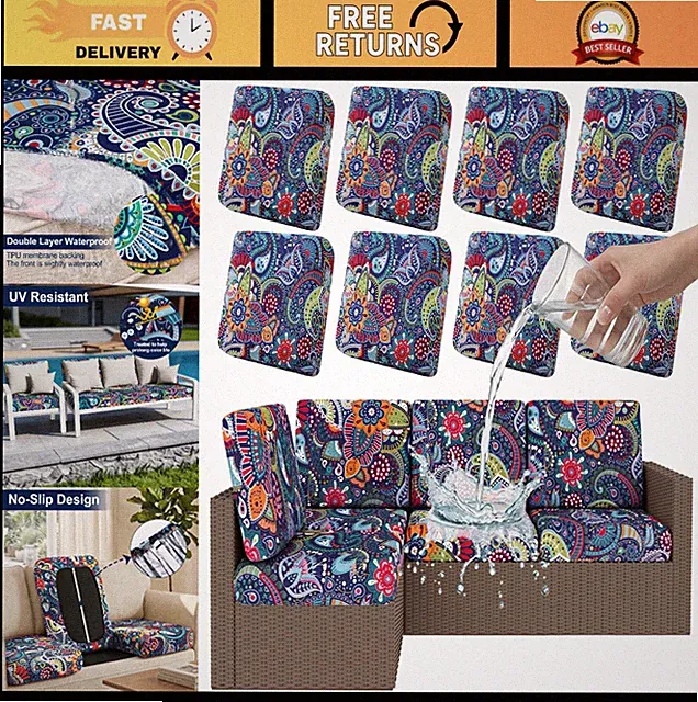 Waterproof Patio Cushion Covers - Stretch Outdoor Slipcovers, Washable Furniture