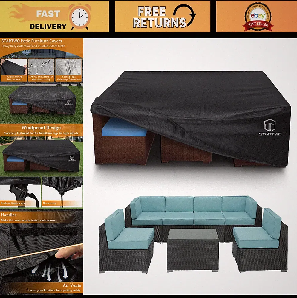 Waterproof Patio Furniture Covers for 7-12 Seat Sectional Sofa & Table - Heavy D
