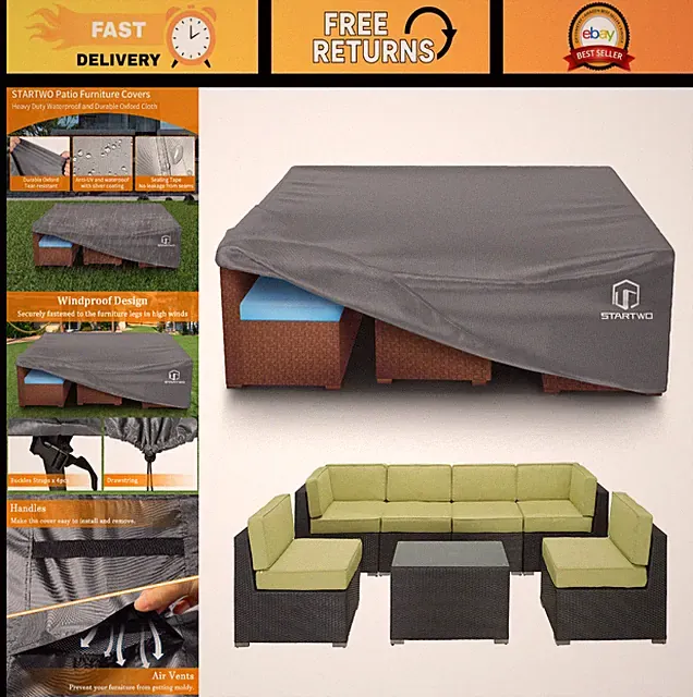 Waterproof Patio Furniture Covers, Heavy Duty 500D, Anti-UV, 7-12 Seats, Grey 11
