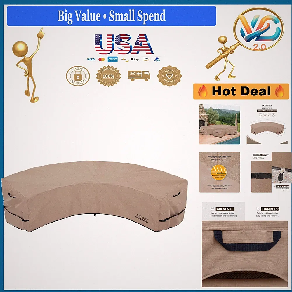 Waterproof Patio Sofa Cover for 5-7 Seater Curved Sectional Brown 190"