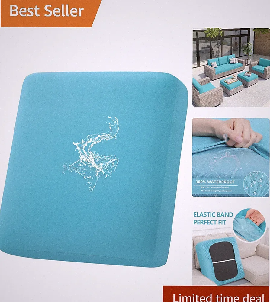 Waterproof Peacock Blue Couch Cushion Cover, Non-Slip & Washable - Small Size