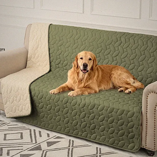 Waterproof Pet Bed Blanket for Sofa - Green Geometric Design