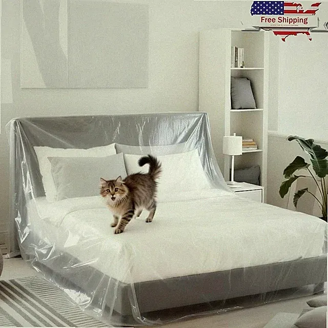 Waterproof Plastic Bed Cover Dust Protection Pets Furniture Urine Stain Shield
