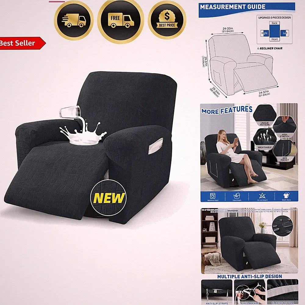 Waterproof Recliner Chair Cover 3 Pieces Washable Slipcover Protector for Pet...