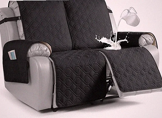 Waterproof Recliner Cover for 2-Seater Sofa, Non-Slip, Washable, Black