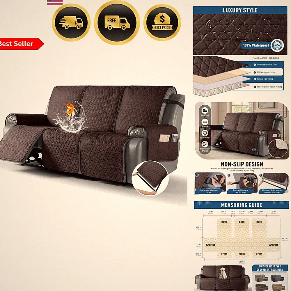 Waterproof Recliner Sofa Cover 3 Seater Non Slip Washable Pet Friendly Microf...
