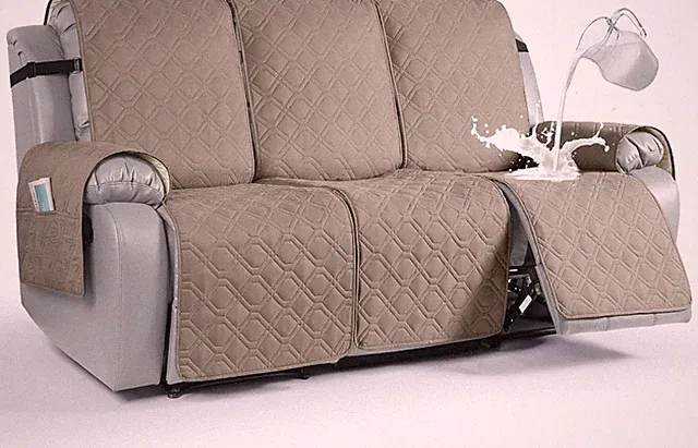 Waterproof Recliner Sofa Cover, Non-Slip 3-Seater Protector for Pets, Khaki