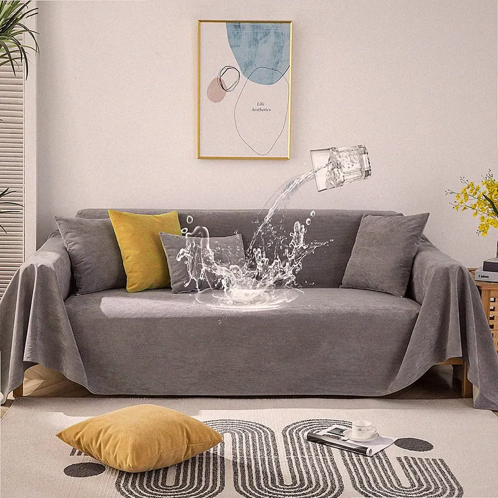 Waterproof Scratch Resistant Gray Sofa Cover, Durable Couch Protector for Home