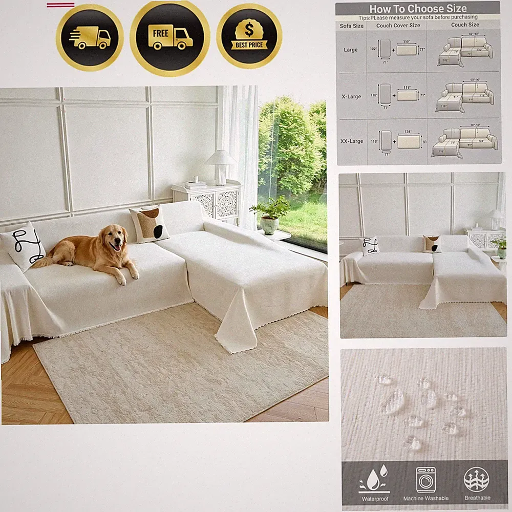 Waterproof Sectional Couch Covers,L Shaped Couch Covers for Pets Washable Sof...