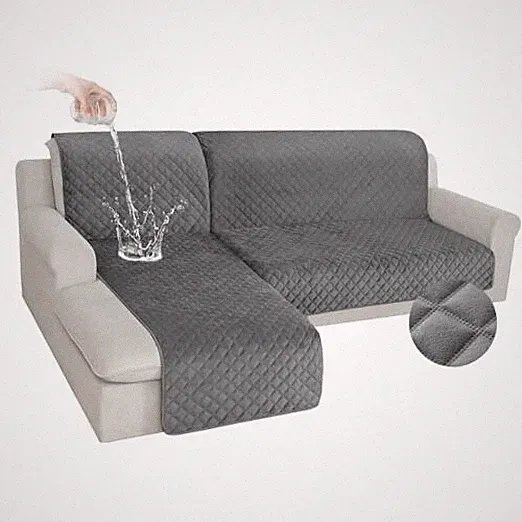 Waterproof Sectional Couch Covers Velvet Quilted 2-Pieces L Large Dark Gray
