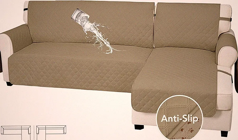 Waterproof Sectional Couch Covers with Chaise 2-Piece Non Slip L Shape Sofa