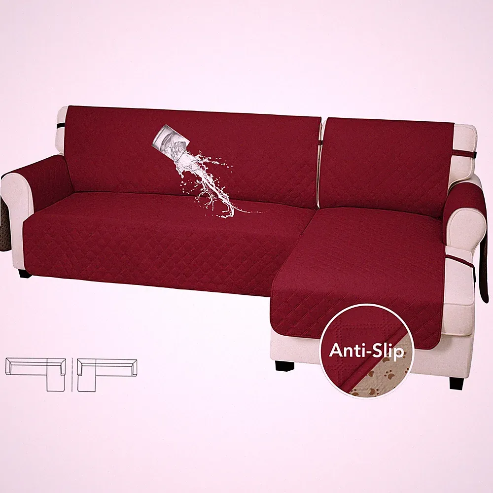 Waterproof Sectional Couch Covers with Chaise 2-Piece Non Slip L Shape Sofa C...