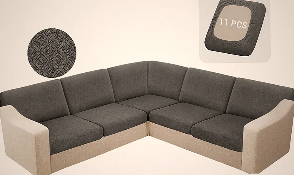 Waterproof Sectional Couch Cushion Covers 11 Pieces Stretch Jacquard L Shaped