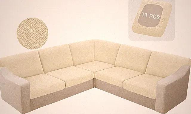 Waterproof Sectional Couch Cushion Covers 11 Pieces Stretch Jacquard L Shaped Co