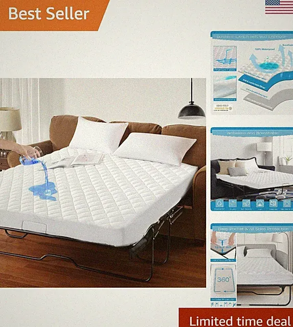 Waterproof Sofa Bed Mattress Pad - 100% Waterproof Full Sleeper Sofa Mattress...